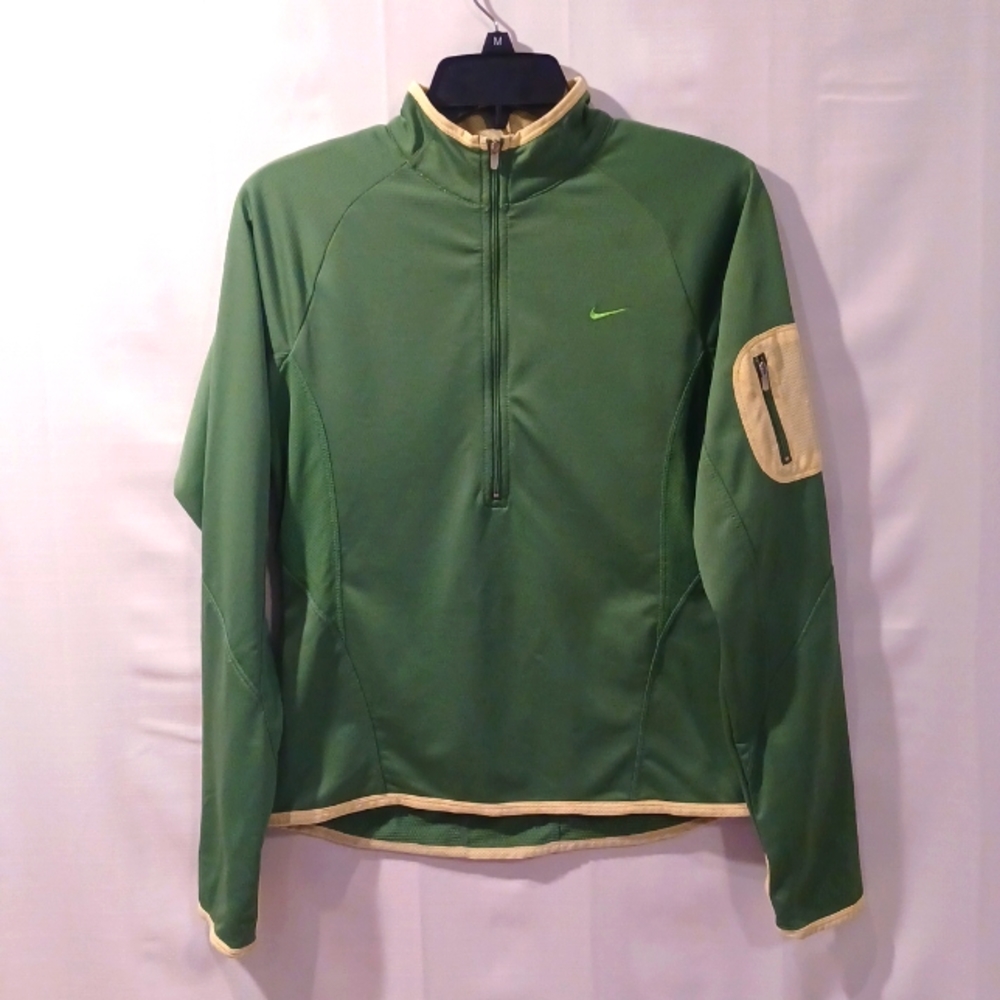 NIKE  Green With Yellow Trim Fitted 1/2 Zip Pullover Sport Fit Dry Top Wome 8-10